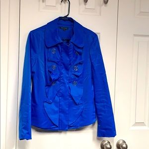 Blue ruffle front jacket